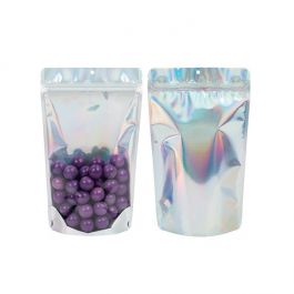 Stand Up Pouches Transparent/Iridescent/Holographic 17,1x8,9x28,6cm With Hanghole (25 Pieces) [ZBGH4C]