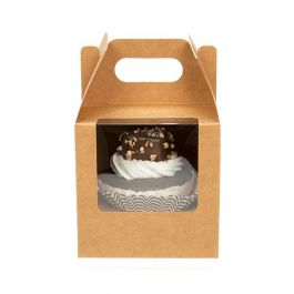 Single Cupcake Handle Box Set Kraft 10,2x10,2x10,2cm (100 Sets) [CBS57K]