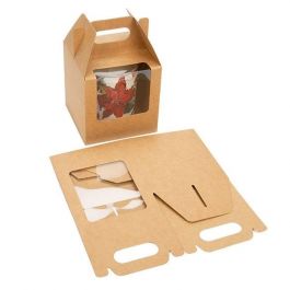Kraft Paper Handle Box 10.2x10.2x10.2 cm w/ Window (25 Pieces) [WKRG57]