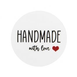 Stickers Round Handmade with love (White w/ Black Text & Red Heart) 3,8 cm (1 Sheet) [LS1HHMLH]