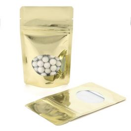 Stand Up Pouches Gold with oval Window 8x5x13cm | 28 grams (100 pieces) [ZBGMO1SG]