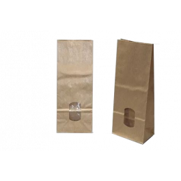 Block Bottom Bags Kraft Brown 8x5x24cm 70 g/m² lined with 30my OPP Foil and clear Window | 200-250 grams (100 pieces) [PAB814]