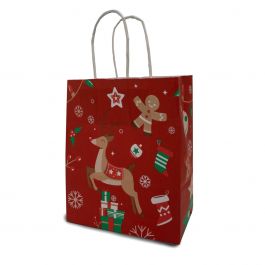 Paper Carrier Bags Xmas 18+8x22cm Kraft 90 grams (50 pcs) [PAM1822RXmas]