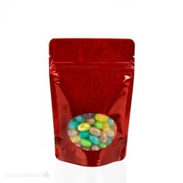 Stand Up Pouches Red with oval Window 13x7x20.5cm | 113 grams (100 pieces) [ZBGO3R]