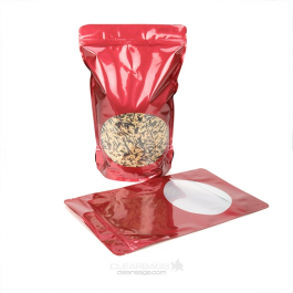 Stand Up Pouches Red with oval Window 23x12x34.5cm | 907 grams (100 pieces) [ZBGO6R]