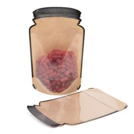 Stand Up Pouches Kraft Pot Shape With Clear Front 13x7.6x20.6cm (100 pieces) [SP3KC]