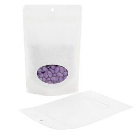 Stand Up Pouches White Kraft Compostable 13x7.9x20.6cm with oval Window | 113 grams (100 pieces) [ZBGEO3W]
