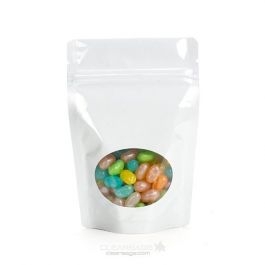 Stand Up Pouches White with oval Window 10x6x15cm | 57 grams (100 pieces) [ZBGMO2W]