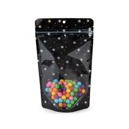 Stand Up Pouches transparent/Black Holographic Stars 13x7,9x20,6 cm (25 pieces) [ZBGHB3C]