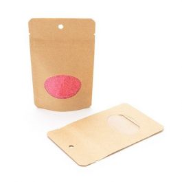 Stand Up Pouches Kraft with oval Window 8x5x13cm | 28 grams with round hang hole (100 pieces) [ZBGO1KH]