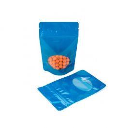 Stand Up Pouches Blue with oval Window 13x8x20.5cm | 113 grams (100 pieces) [ZBGO3BL]