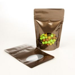 Stand Up Pouches Bronze with oval Window 13x7x20.5cm | 113 grams (100 pieces) [ZBGO3BZ]