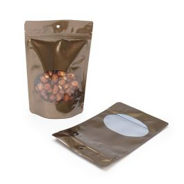 Stand Up Pouches Bronze with oval Window 13x7x20.5cm | 113 grams With Hang Hole (100 pieces) [ZBGO3BZH]