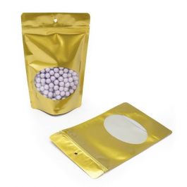 Stand Up Pouches Gold with oval Window 13x7x20.5cm | 113 grams with hang hole (100 pieces) [ZBGO3GH]