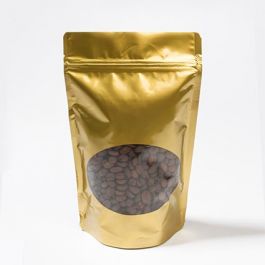 Stand Up Pouches Gold with oval Window 13x7x20.5cm | 113 grams (100 pieces) [ZBGO3G]
