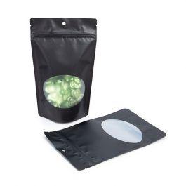 Stand Up Pouches Matt Black with oval Window 13x7x20.5cm | 113 grams With Hang hole (100 pieces) [ZBGO3MBH]