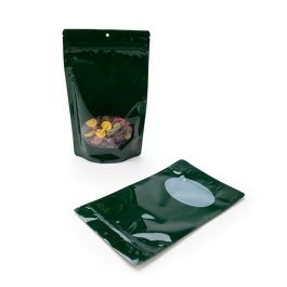 Stand Up Pouches Green with oval Window 17x9x28.5cm | 340 grams with hang hole (100 pieces) [ZBGO4HGH]