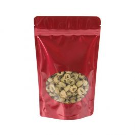 Stand Up Pouches Red with oval Window 15x9x23.2cm | 312 grams (100 pieces) [ZBGO7R]