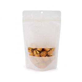 Eco Friendly Stand Up Pouches Rice Paper White With Rectangle window With Hanghole 13x7,9x20,6 cm (100 pieces) [ZBGRC3W]