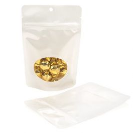 Stand Up Pouches Pearl White with oval Window 10.2x6x15.2cm With Hang Hole (100 pieces) [ZBGO2PH]