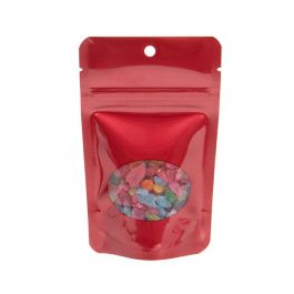 Red Stand Up Zipper Pouch Bags with Oval Window 8 x 5 x 13 cm + Hang Hole (100 Pieces) [ZBGO1RH]